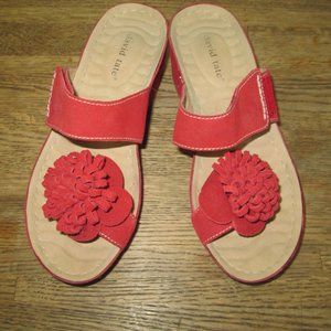 David Tate Women's Wedge Red Suede Sandals